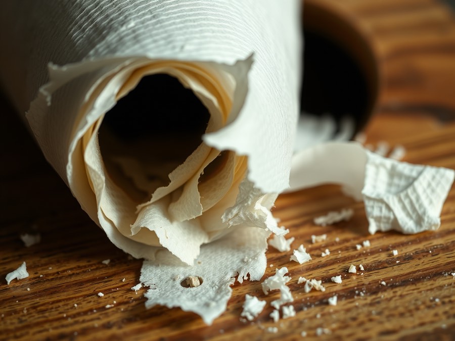 A chewed and shredded Sentinel Roll showing mouse activity